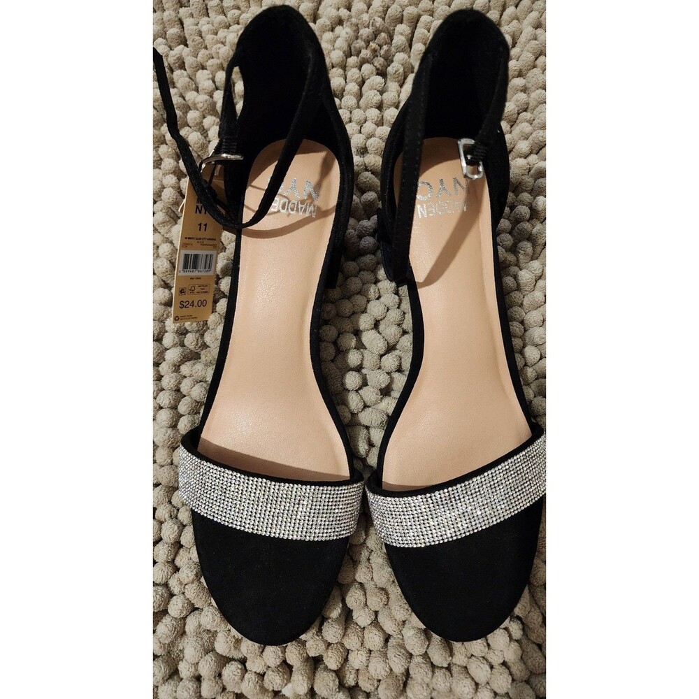 MADDEN NYC BLACK ILLIE CITY BLING SANDALS SZ 11 NIB